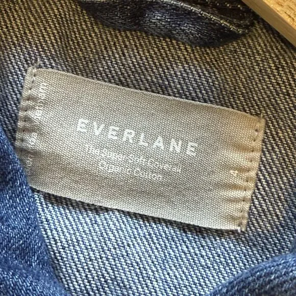 Everlane Super-Soft Coverall Blue Denim Jumpsuit Raw Hem Organic Cotton Size 4 - Picture 13 of 15